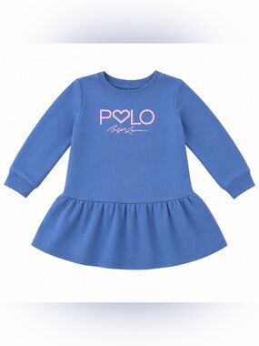 Polo Ralph Lauren Girls Sweatshirt Dress 3T Blue Ruffle Hem Long Sleeve